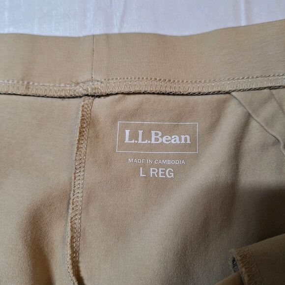 L.L. Bean Beige Tan Cropped Capri Straight Leg Pants Stretch Loungewear Size L - Picture 3 of 13